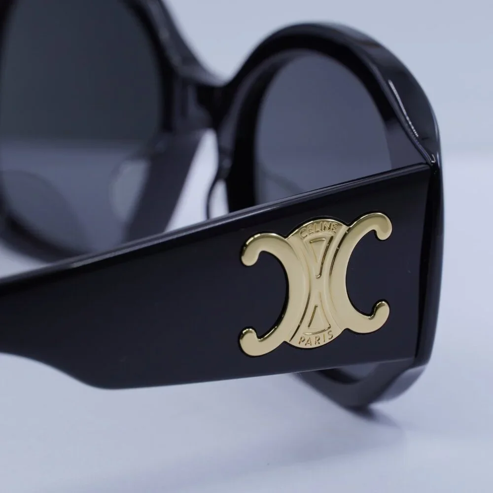 Celine Black Sunglasses with Gold Triomphe Logo and Brown Case - Picture 8 of 9